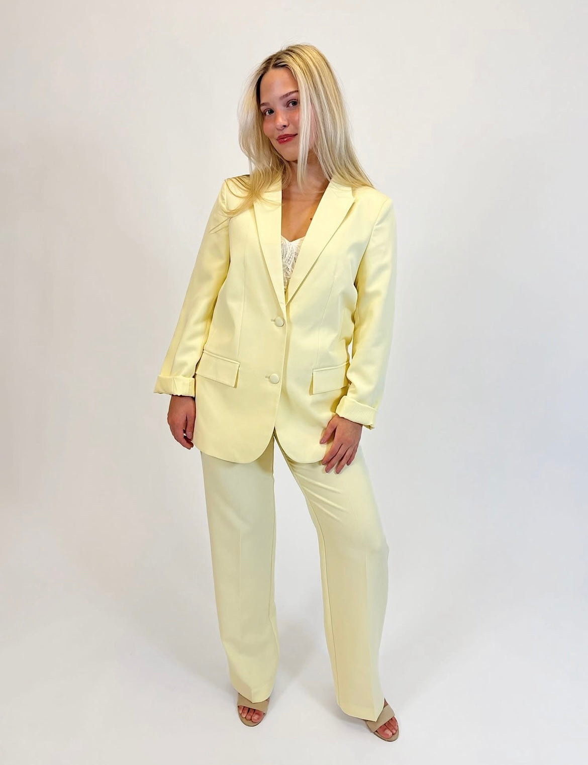 VIBLUME Tailored Trousers - Pastel Yellow
